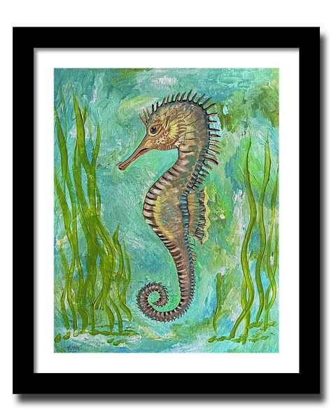 ​Golden Seahorse Painting framed print