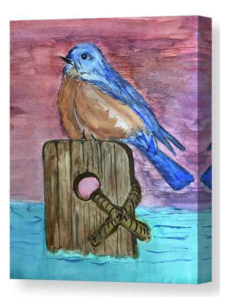 pearched bluebird canvas print